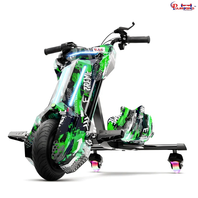 Pulseboard T9 3-Wheel Electric Drift Scooter with LED Lights & Bluetooth – 360° Drifter Ride for Kids & Adults ( Green Color)