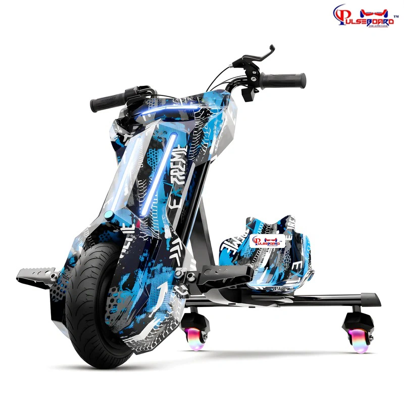 Pulseboard T9 3-Wheel Electric Drift Scooter with LED Lights & Bluetooth – 360° Drifter Ride for Kids & Adults ( Blue Color)