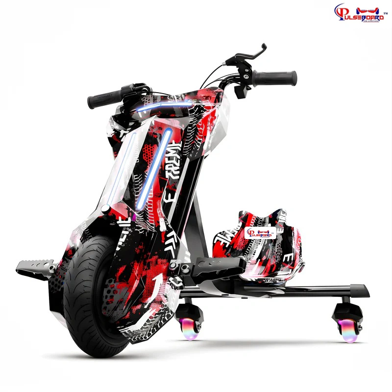 Pulseboard T9 3-Wheel Electric Drift Scooter with LED Lights & Bluetooth – 360° Drifter Ride for Kids & Adults ( Red Color)