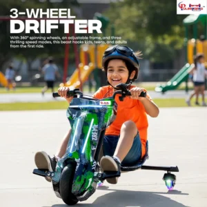 Pulseboard T9 3-Wheel Electric Drift Scooter with LED Lights & Bluetooth – 360° Drifter Ride for Kids & Adults ( Green Color) - Image 7