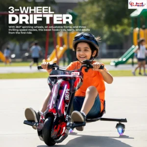 Pulseboard T9 3-Wheel Electric Drift Scooter with LED Lights & Bluetooth – 360° Drifter Ride for Kids & Adults ( Red Color) - Image 7