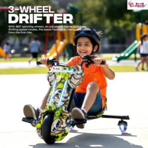 Pulseboard T9 3-Wheel Electric Drift Scooter with LED Lights & Bluetooth – 360° Drifter Ride for Kids & Adults (Extreme Ed-Hardy Color) - Image 3